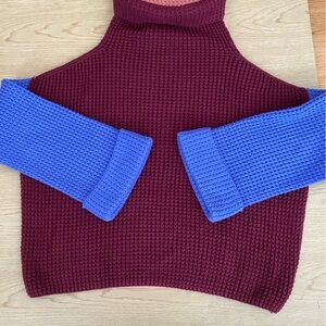 Free People Cowl Neck Sweater in Pink and Burgundy